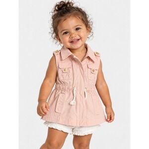 Aspen Kids Pink Cotton Utility Vest Jacket 18 M Sleeveless Pockets Drawstring